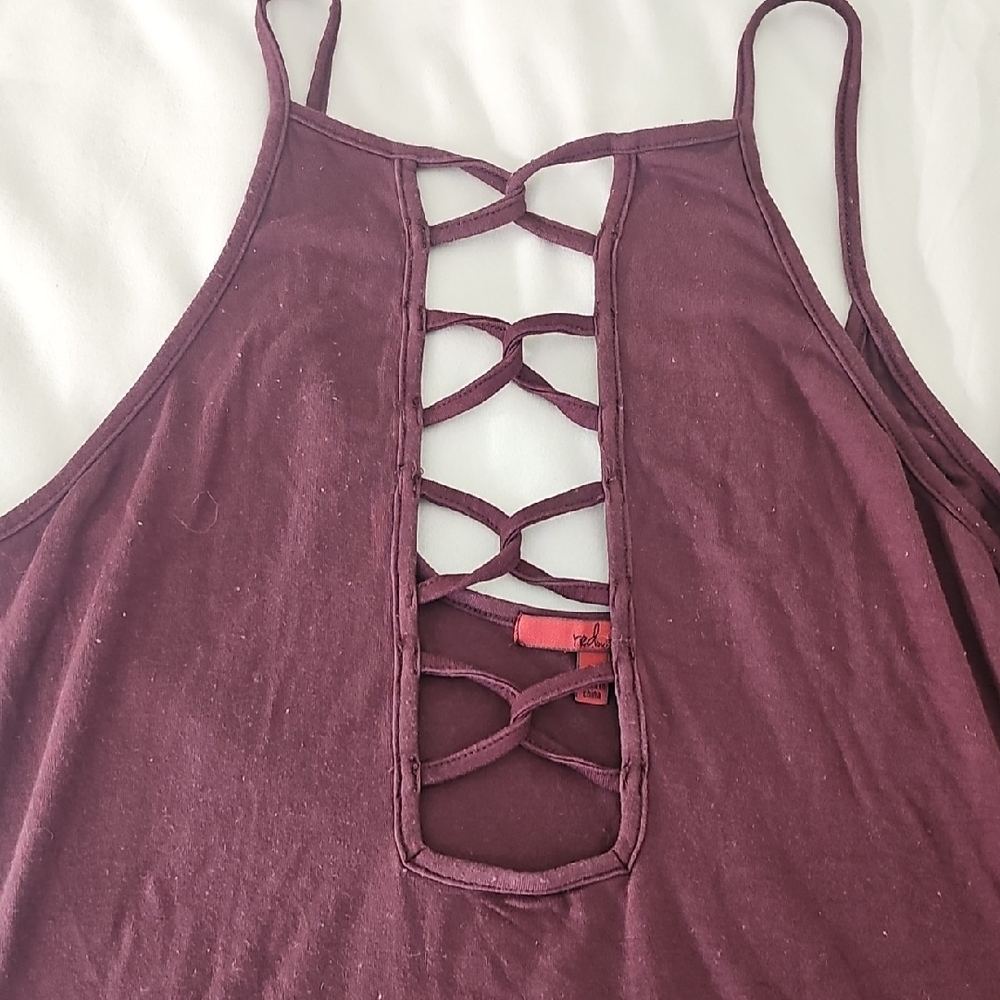 Stylish Women's Lace-Up Tops - Black and Burgundy - Picture 2 of 4